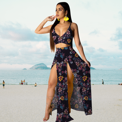 Sommer-Set: Neckholder-Top und langer Rock mit Schlitz – Naïma