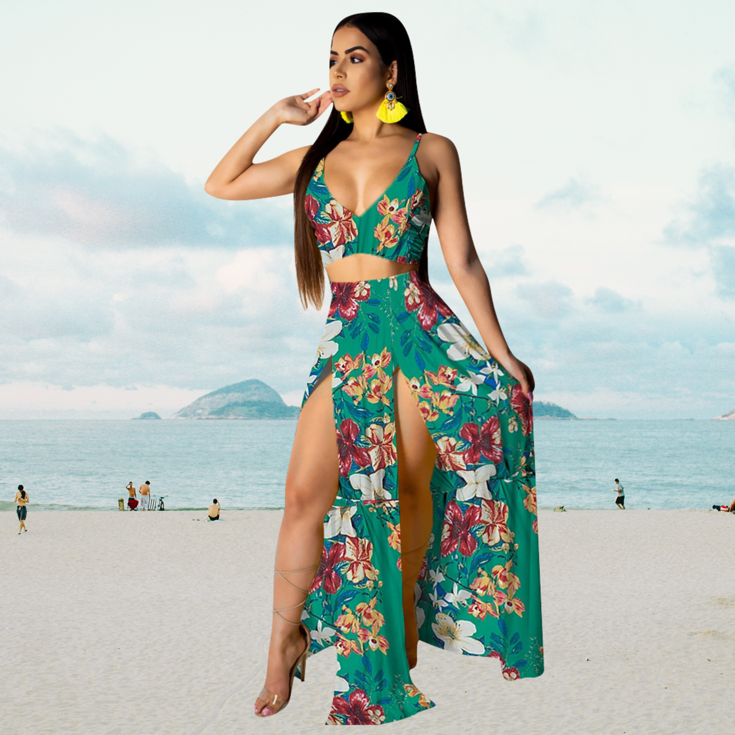 Sommer-Set: Neckholder-Top und langer Rock mit Schlitz – Naïma
