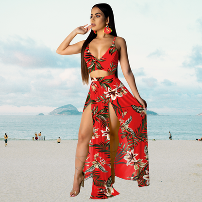 Sommer-Set: Neckholder-Top und langer Rock mit Schlitz – Naïma