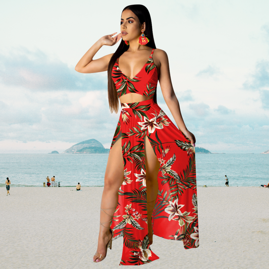 Sommer-Set: Neckholder-Top und langer Rock mit Schlitz – Naïma