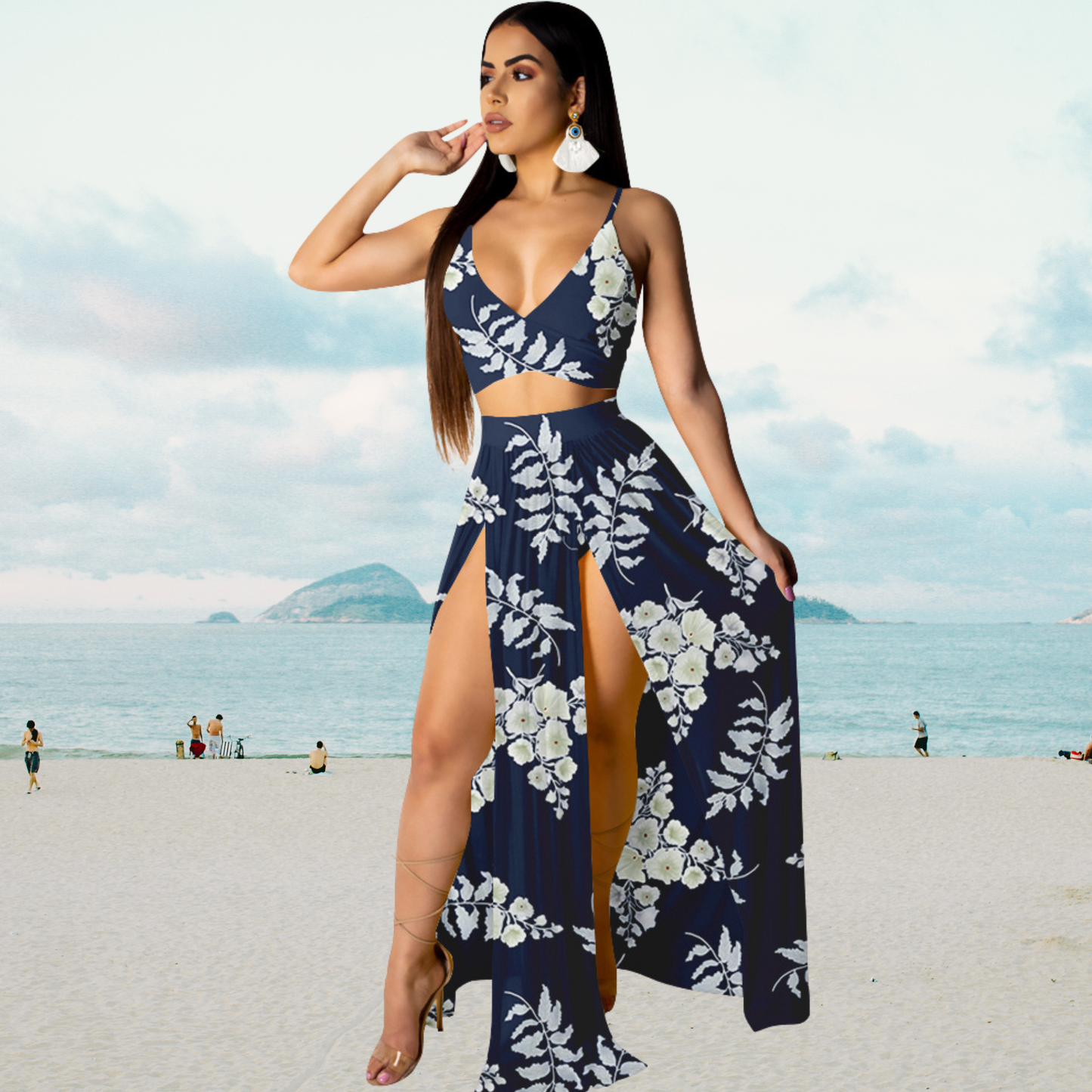 Sommer-Set: Neckholder-Top und langer Rock mit Schlitz – Naïma