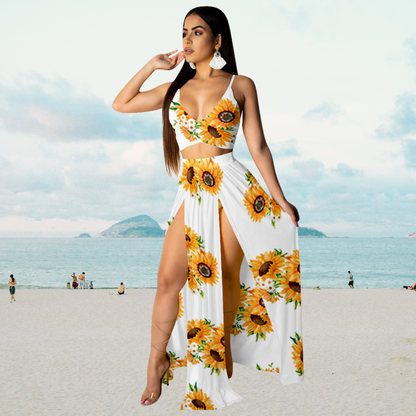 Sommer-Set: Neckholder-Top und langer Rock mit Schlitz – Naïma
