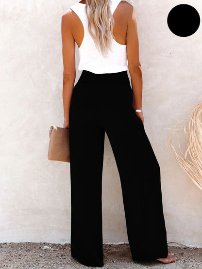 Damen Leinenhose mit Hoher Taille und weitem Bein – Livia