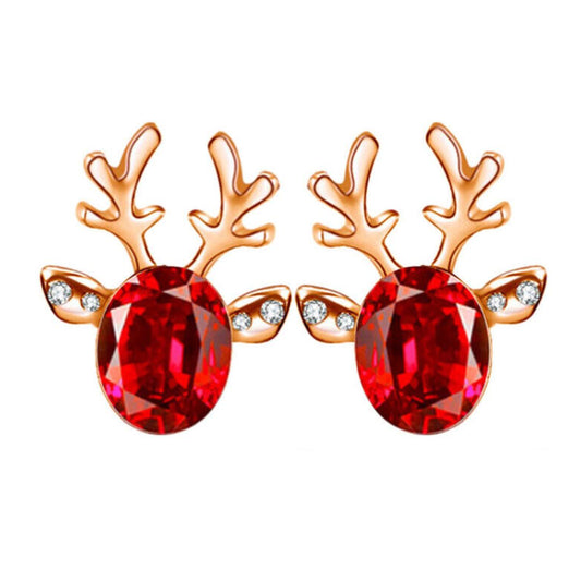 Rentier-Ohrringe mit roten Kristallen, goldfarben, modischer Schmuck für Damen, Party-Accessoire.