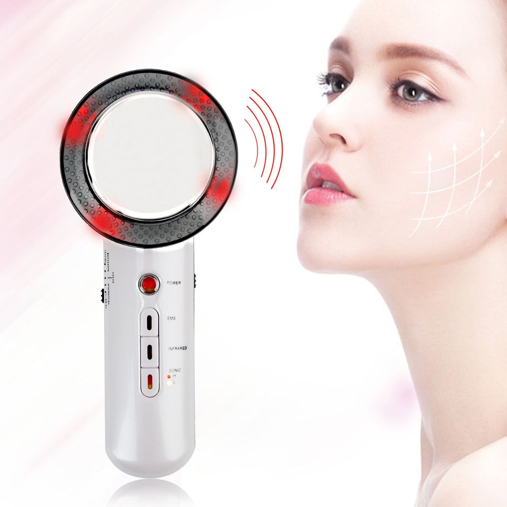 Hautpflegegerät Ultraschall Gesichtsmassagegerät, weiß, Anti-Aging, LED-Lichttherapie.