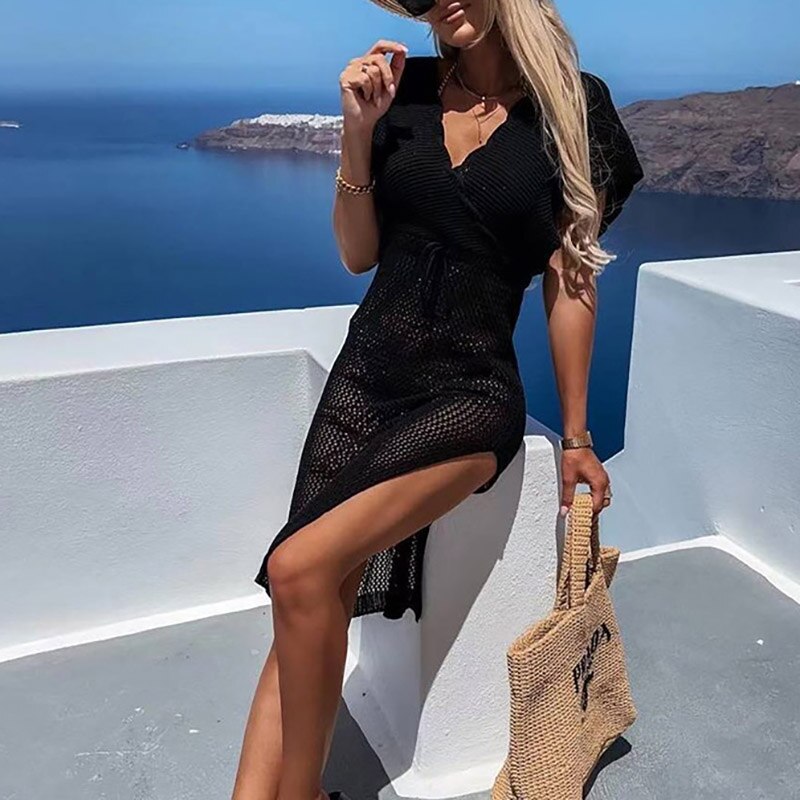 Gehäkeltes Strandkleid mit Gürtel – Yara