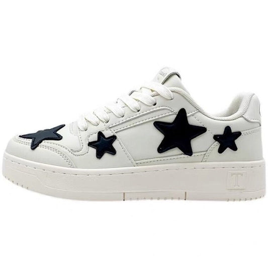 Weiße Sneaker mit schwarzen Sternen, Damen, Leder, modisch, bequem, Freizeit, Turnschuhe.