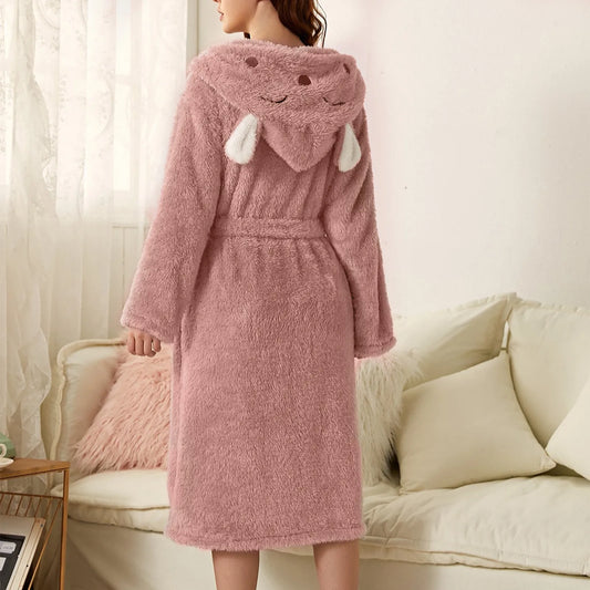 Warme Flanell-Bademantel mit Kapuze und Hasenohren – BunnyHug