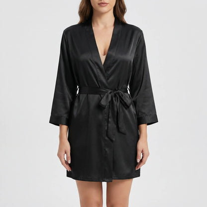 Satin-Finish Wrap Morning Gown - Ramona