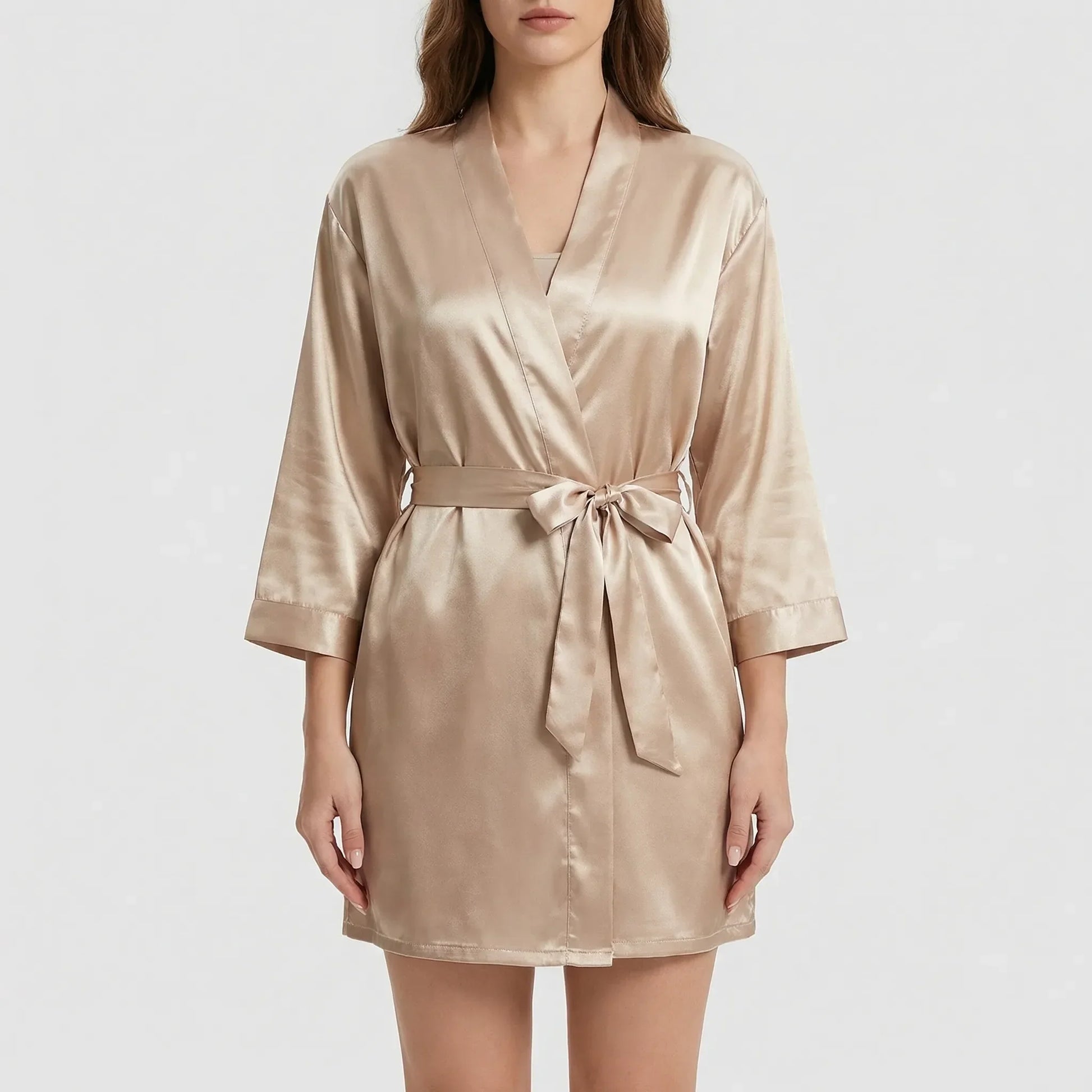 Satin-Finish Wrap Morning Gown - Ramona