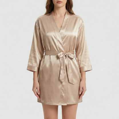 Satin-Finish Wrap Morning Gown - Ramona
