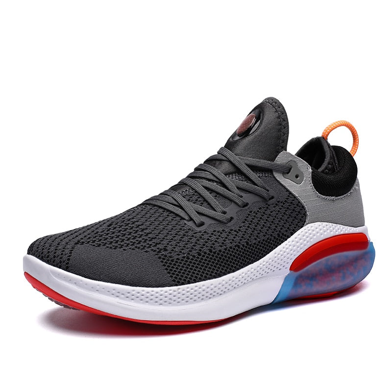 Grauer Sportschuh, atmungsaktives Mesh, rote Sohle, Herren Sneaker, modisch, bequem.