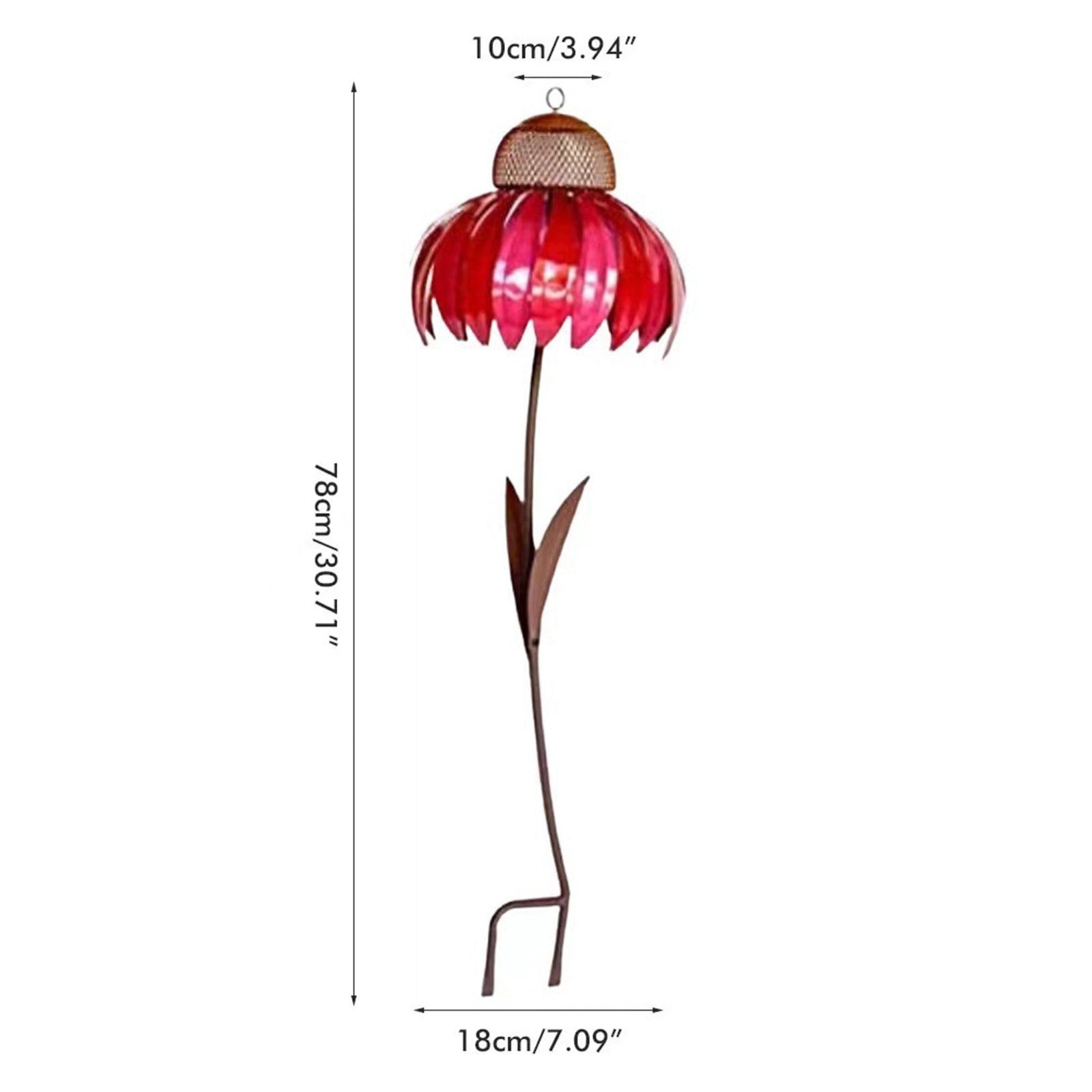 Rote Solar-Gartenleuchte in Blumenform, Metall, 78 cm hoch, dekorative Außenbeleuchtung.