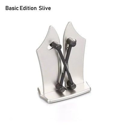 Silberner Messerschärfer, Edelstahl, freistehend, Basic Edition, Küchenzubehör.