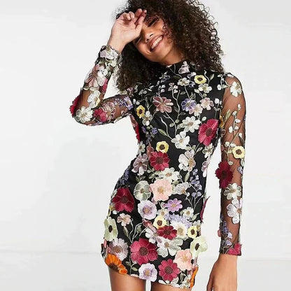 Geblümtes Cocktailkleid mit Spitze – Aurelia