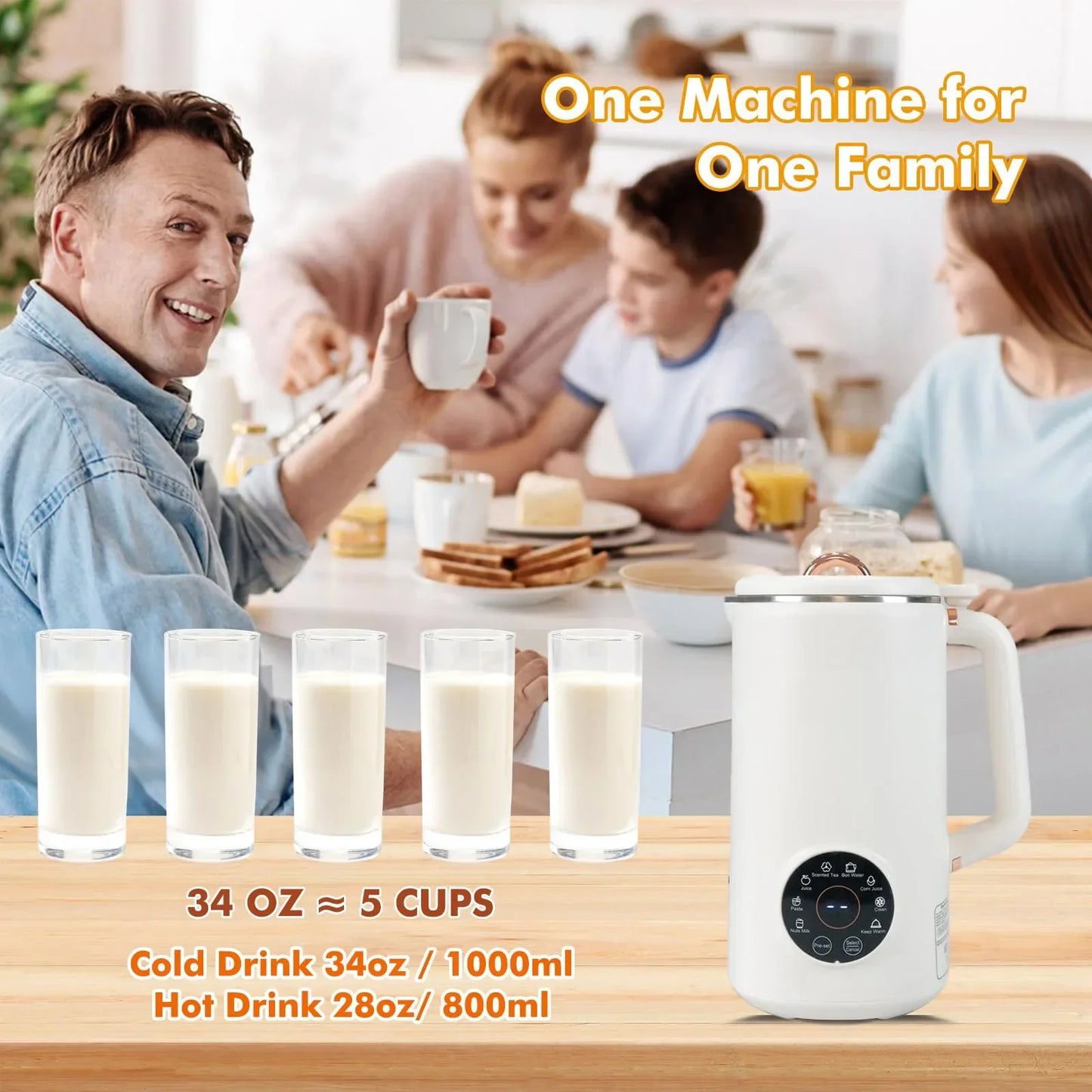 Weißer elektrischer Milchaufschäumer, 1000ml, für heiße und kalte Getränke, Familiennutzung.