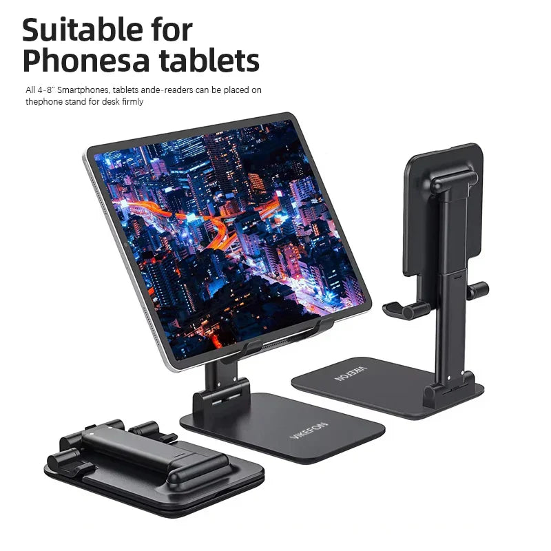 Verstellbarer Tablet-Ständer, schwarz, für Smartphones und Tablets, stabiler Halt, Schreibtisch.