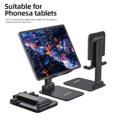 Verstellbarer Tablet-Ständer, schwarz, für Smartphones und Tablets, stabiler Halt, Schreibtisch.