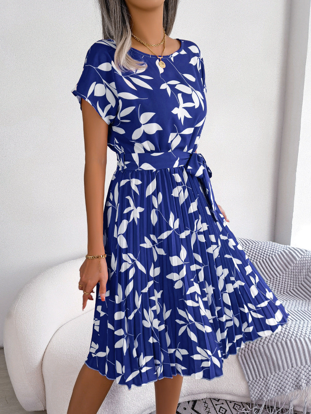 Blaues bedrucktes Midi-Kleid – Naomi