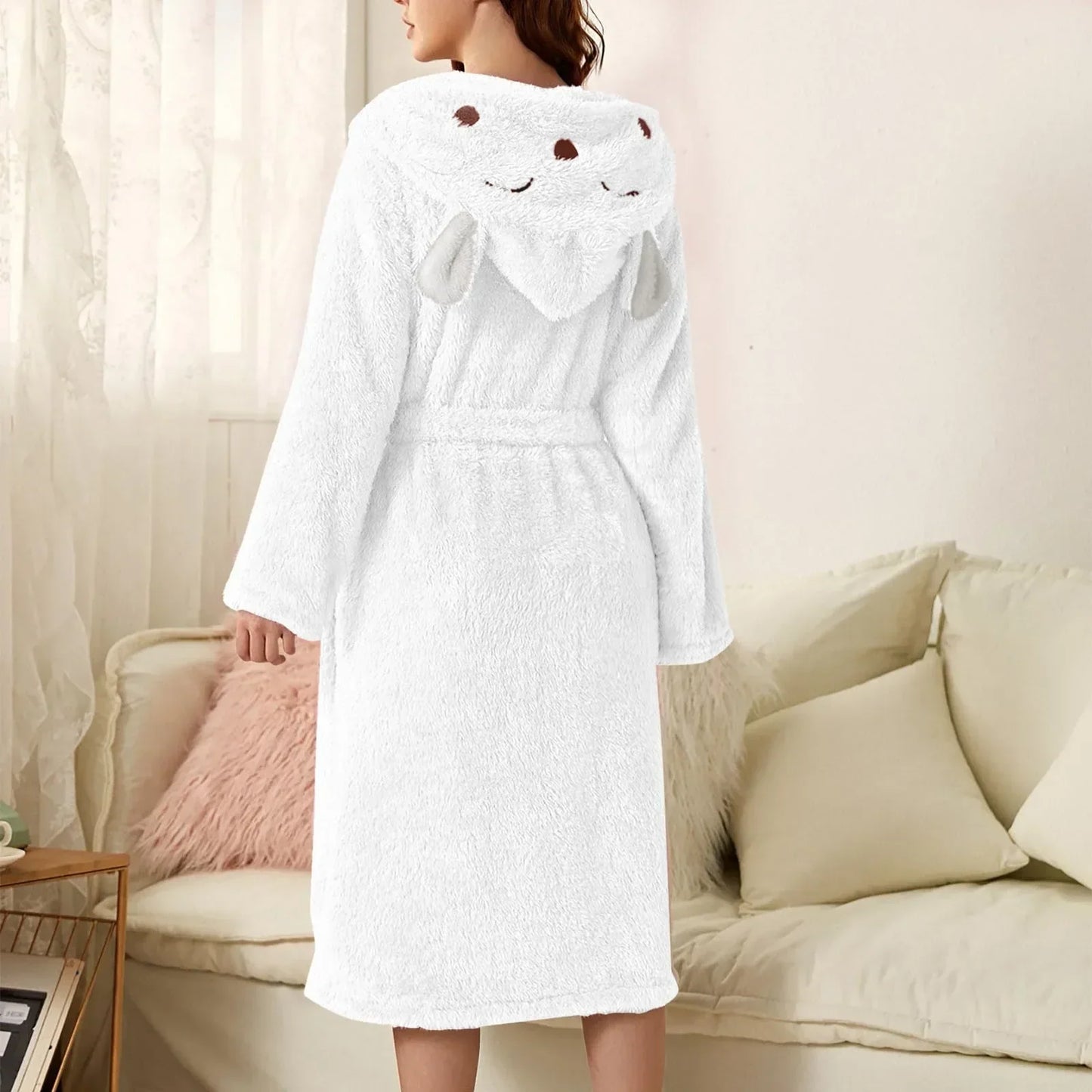 Warme Flanell-Bademantel mit Kapuze und Hasenohren – BunnyHug