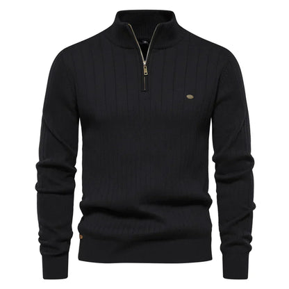 Herren Strickpullover aus Baumwolle mit Reißverschluss & Stehkragen – Ardel