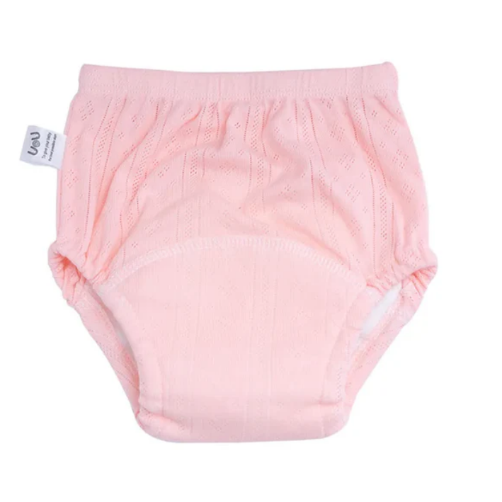Rosa Baby-Trainingshose aus Baumwolle, atmungsaktiv, waschbar, mit elastischem Bund.