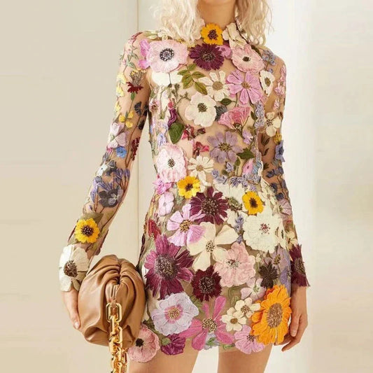 Geblümtes Cocktailkleid mit Spitze – Aurelia