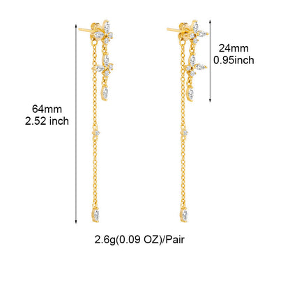 Goldene Ohrringe mit Zirkonia, 64mm lang, 2,6g, elegantes Design, Schmuck für Damen.