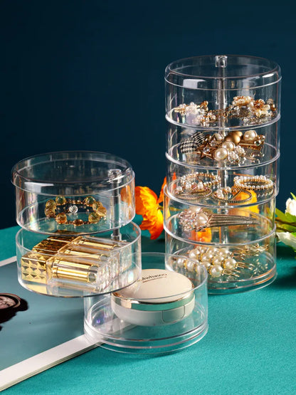 Durchsichtiger, stapelbarer Schmuck-Organizer aus Acryl mit mehreren Fächern für Ohrringe und Ringe.