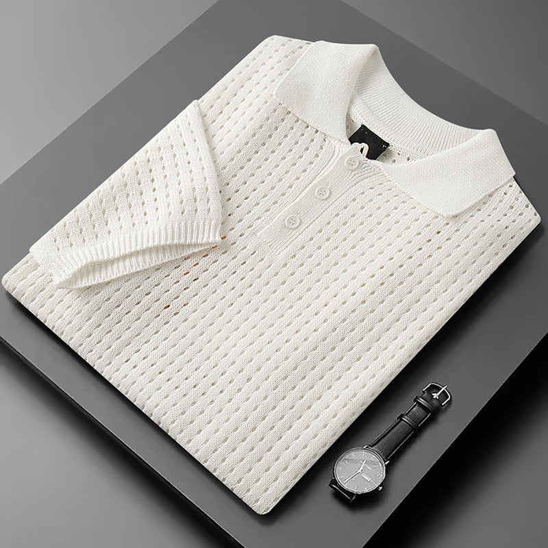 Weißes T-Shirt für Herren mit feinem Strickmuster – Daan