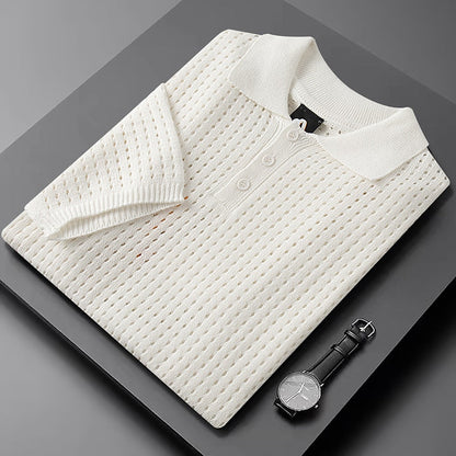Weißes T-Shirt für Herren mit feinem Strickmuster – Daan