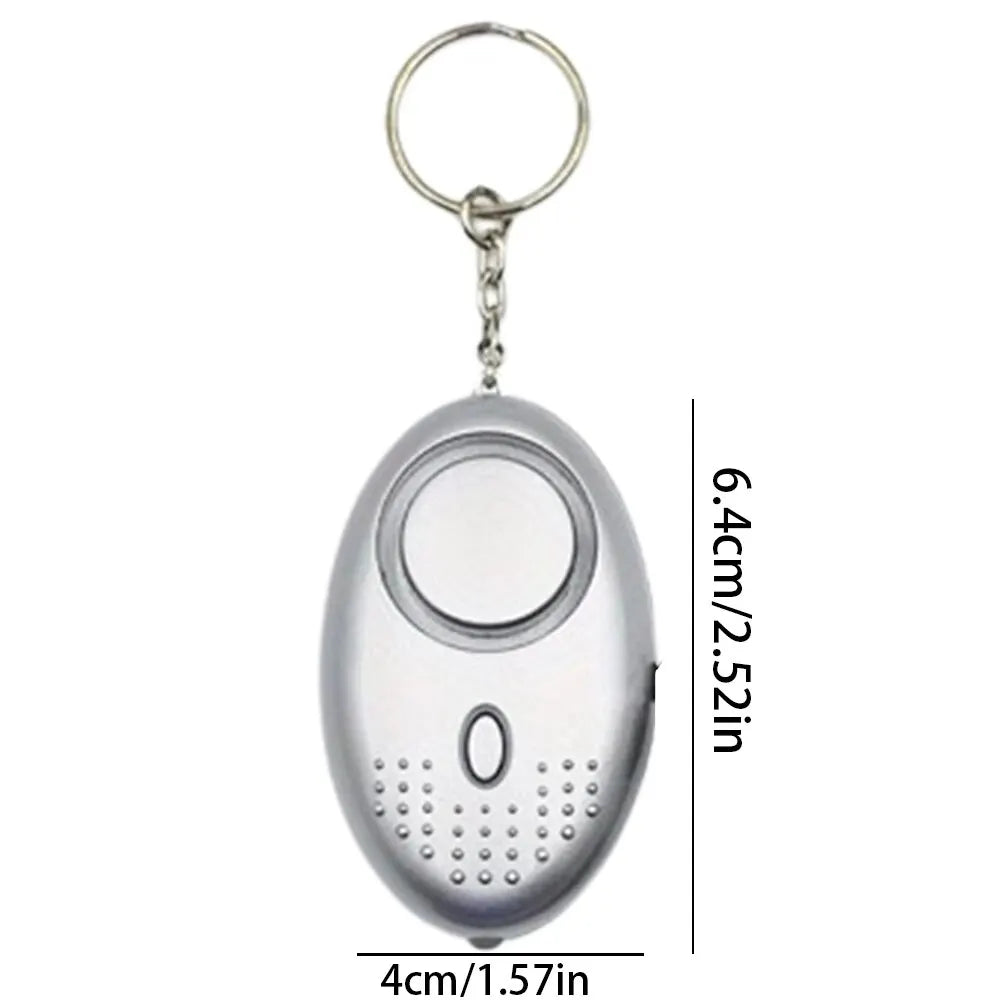 Silberner ovaler Schlüsselanhänger-Alarm, 6,4 cm, mit Knopf und Kette, Sicherheitsgerät.