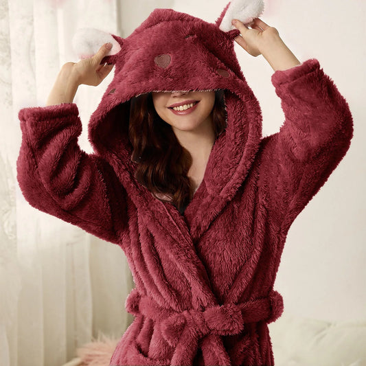 Warme Flanell-Bademantel mit Kapuze und Hasenohren – BunnyHug