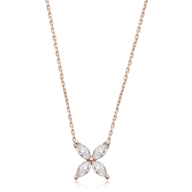 Kette mit Moissanit-Anhänger, Roségold, Blumenform, eleganter Schmuck, Damenaccessoire.
