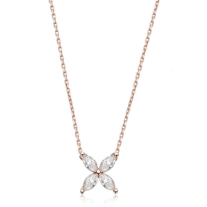 Kette mit Moissanit-Anhänger, Roségold, Blumenform, eleganter Schmuck, Damenaccessoire.