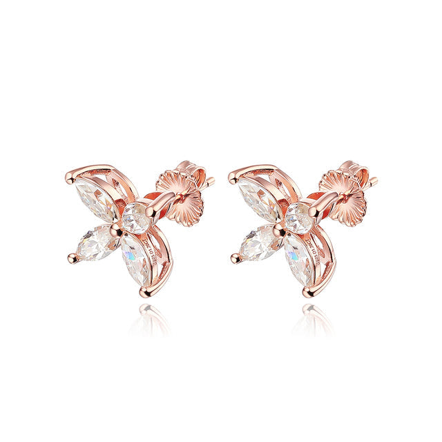 Roségold Ohrringe mit Moissanit, Pferdeaugen-Schliff, 3-6mm, eleganter Schmuck.