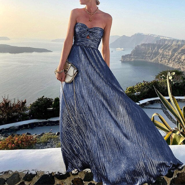 Maxi-Sommerkleid mit V-Ausschnitt und Taillenbetonung – Rosa