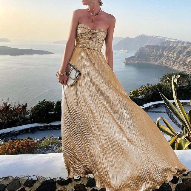 Maxi-Sommerkleid mit V-Ausschnitt und Taillenbetonung – Rosa