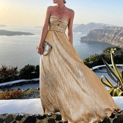 Maxi-Sommerkleid mit V-Ausschnitt und Taillenbetonung – Rosa