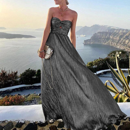 Maxi-Sommerkleid mit V-Ausschnitt und Taillenbetonung – Rosa