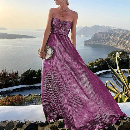 Maxi-Sommerkleid mit V-Ausschnitt und Taillenbetonung – Rosa