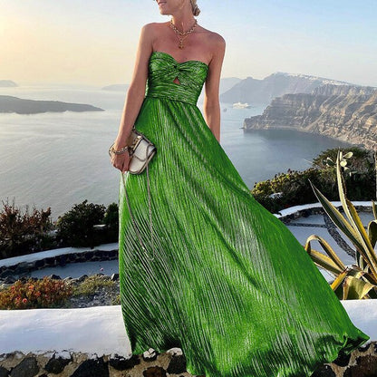 Maxi-Sommerkleid mit V-Ausschnitt und Taillenbetonung – Rosa