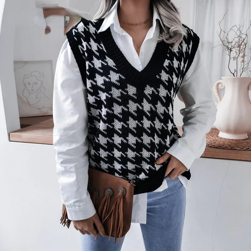Damen Kariertes Strickwesten-Top – Yara