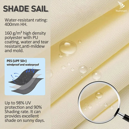 Wasserfester rechteckiger Sonnenschutzsegel mit UV-Schutz und Montagesets – ShadeGuard