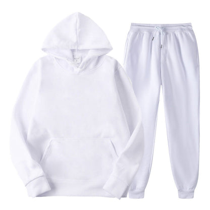 Weißer Kapuzenpullover und Jogginghose Set, Unisex, Baumwolle, bequem, Freizeitkleidung.