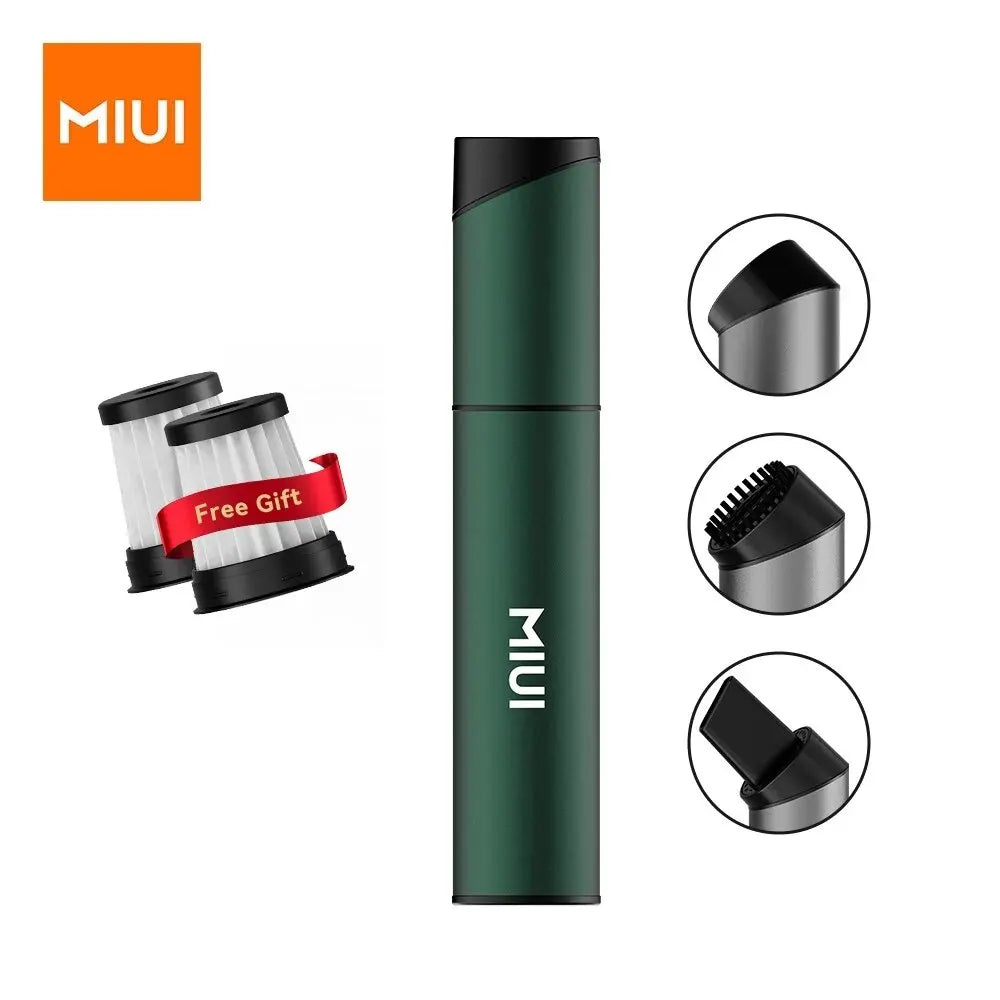 MIUI kabelloser Staubsauger, grün, tragbar, mit Zubehör und Gratisfilter, ideal für Auto-Reinigung.