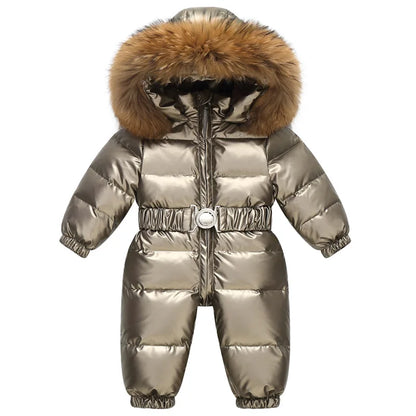 Gefütterter, wasserdichter Winteroverall mit Kapuze und Gürtel – Winterzauber Niko