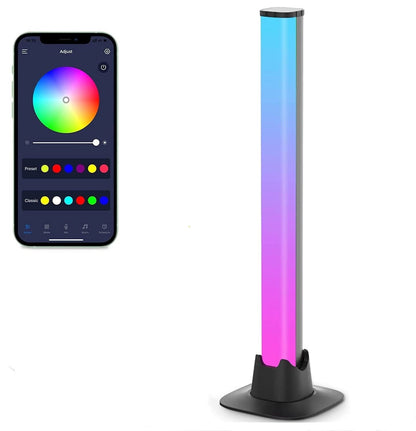 LED-Stehlampe mit Farbwechsel, App-gesteuert, modern, schwarz, RGB-Beleuchtung, Wohnzimmer.