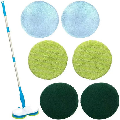 Wischmopp-Set mit Teleskopstange und 6 Ersatzpads, blau-grün, für Bodenreinigung.