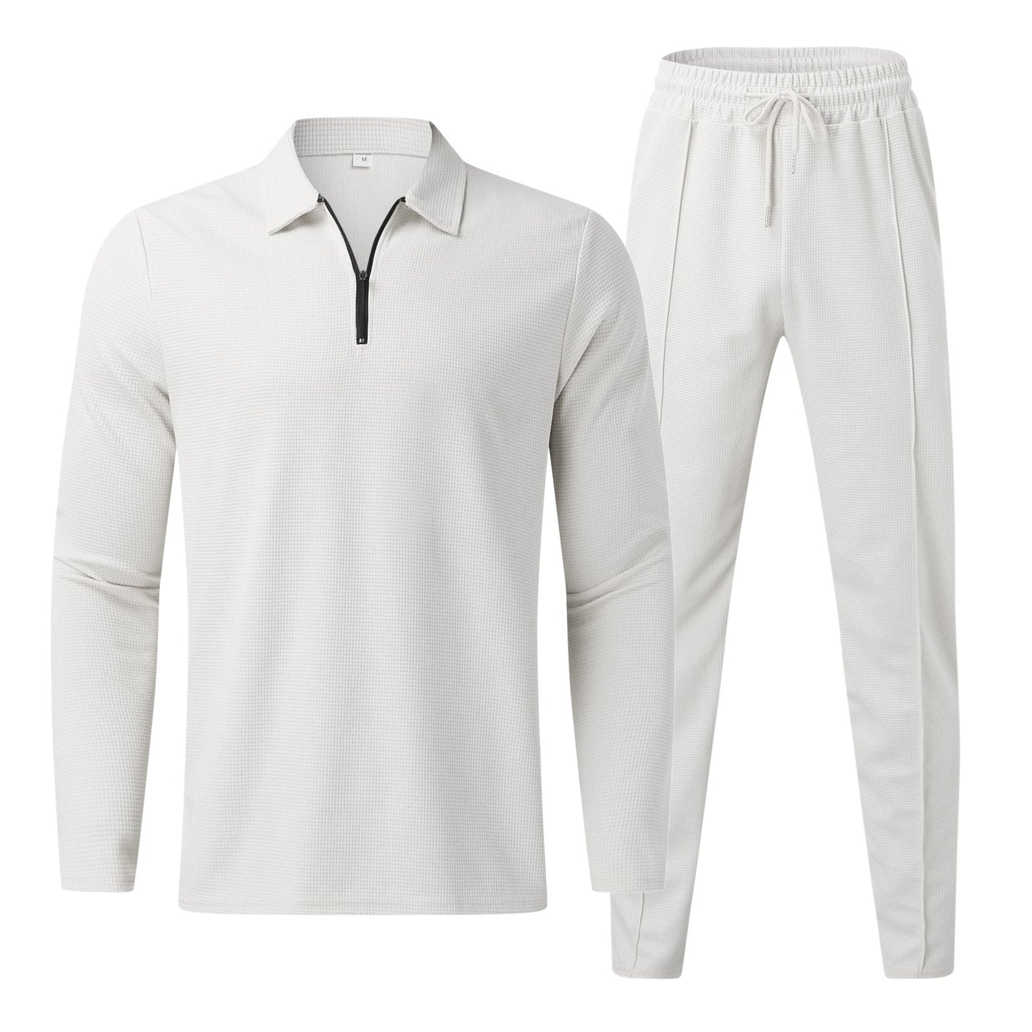 Herren-Trainingsanzug, weiß, Langarm, Reißverschluss, Jogginghose, Sportbekleidung, bequem.